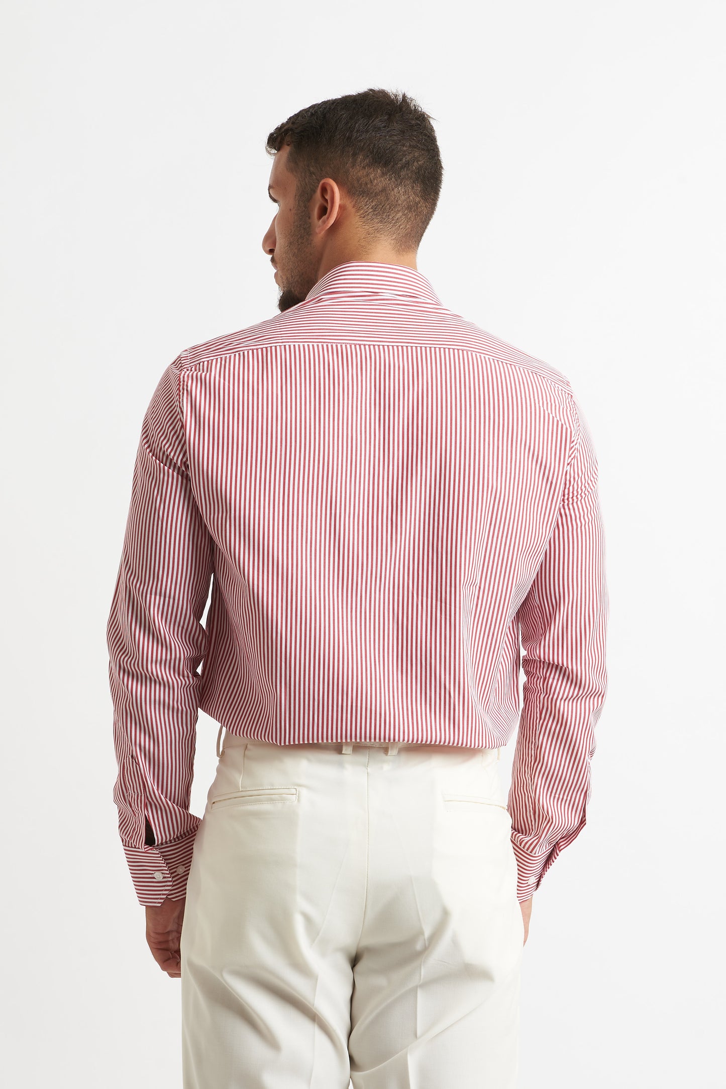 camicia a rigo stretto bordo e bianco