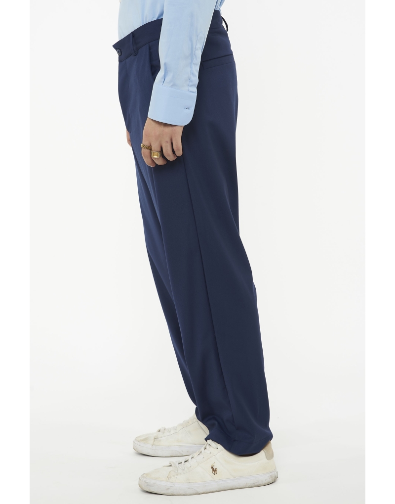 Pantalone vita alta lana blu