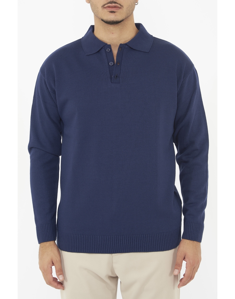 Polo in lana rasata blu