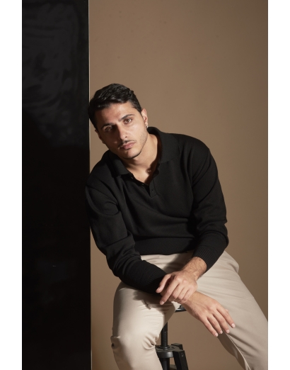 Polo in lana rasata nero