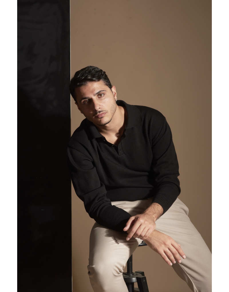 Polo in lana rasata nero