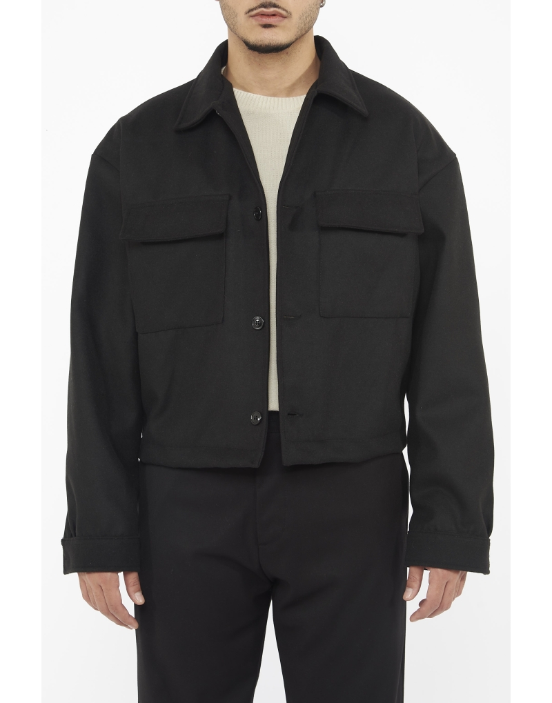 Cappotto cropped in panno nero
