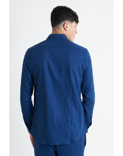 camicia regular misto lino blu