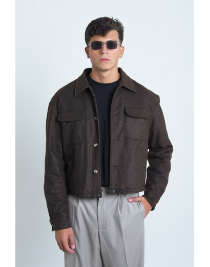 Cappotto cropped in panno...
