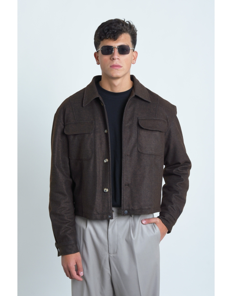 Cappotto cropped in panno...