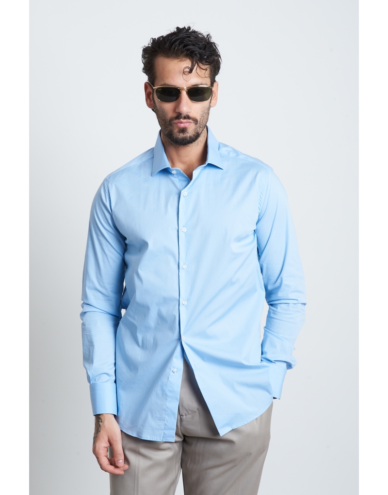 camicia regular unita cotone celeste paulbrand