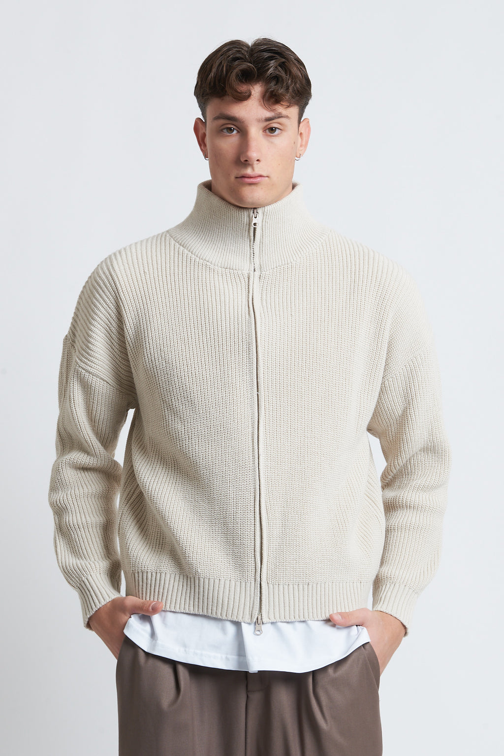 Cardigan zip in lana