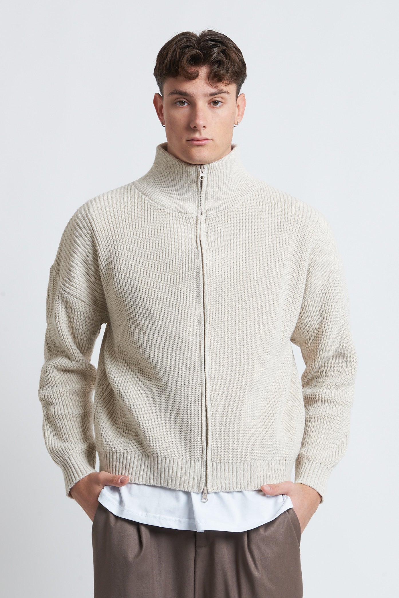 Cardigan zip in lana