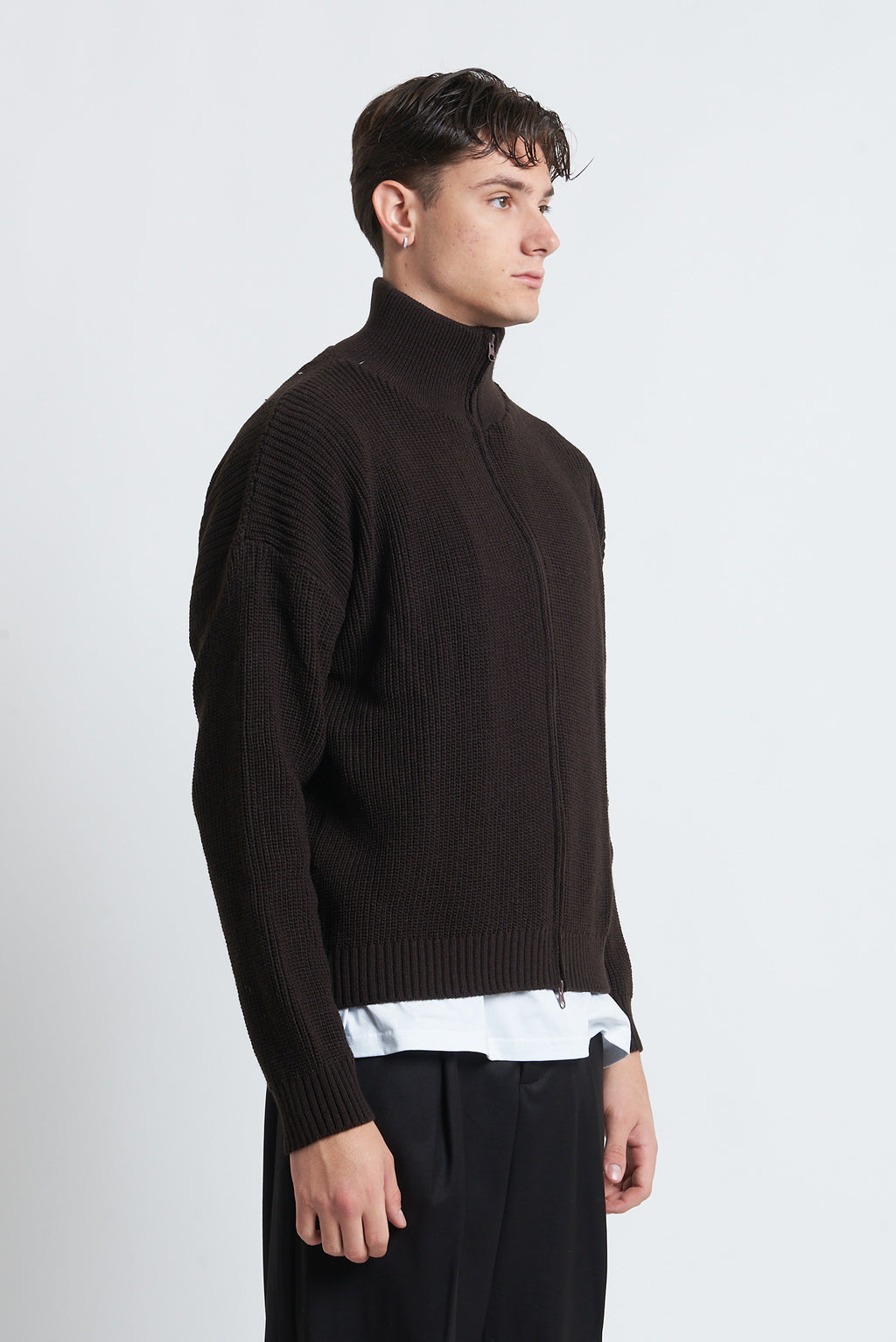 Cardigan zip in lana