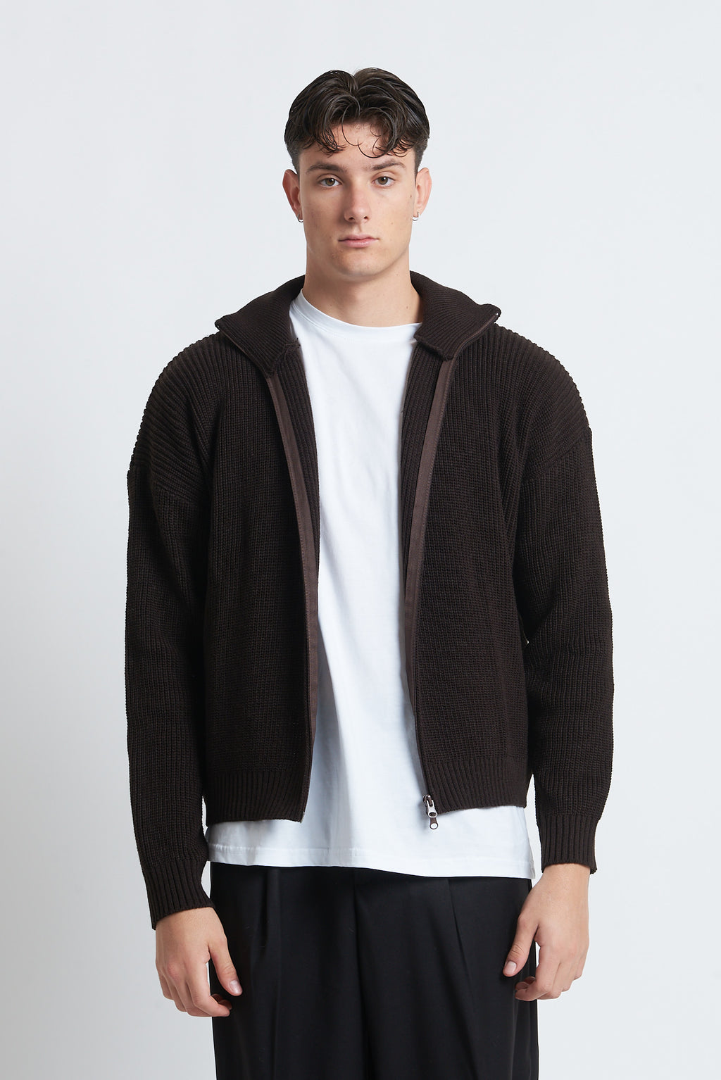 Cardigan zip in lana