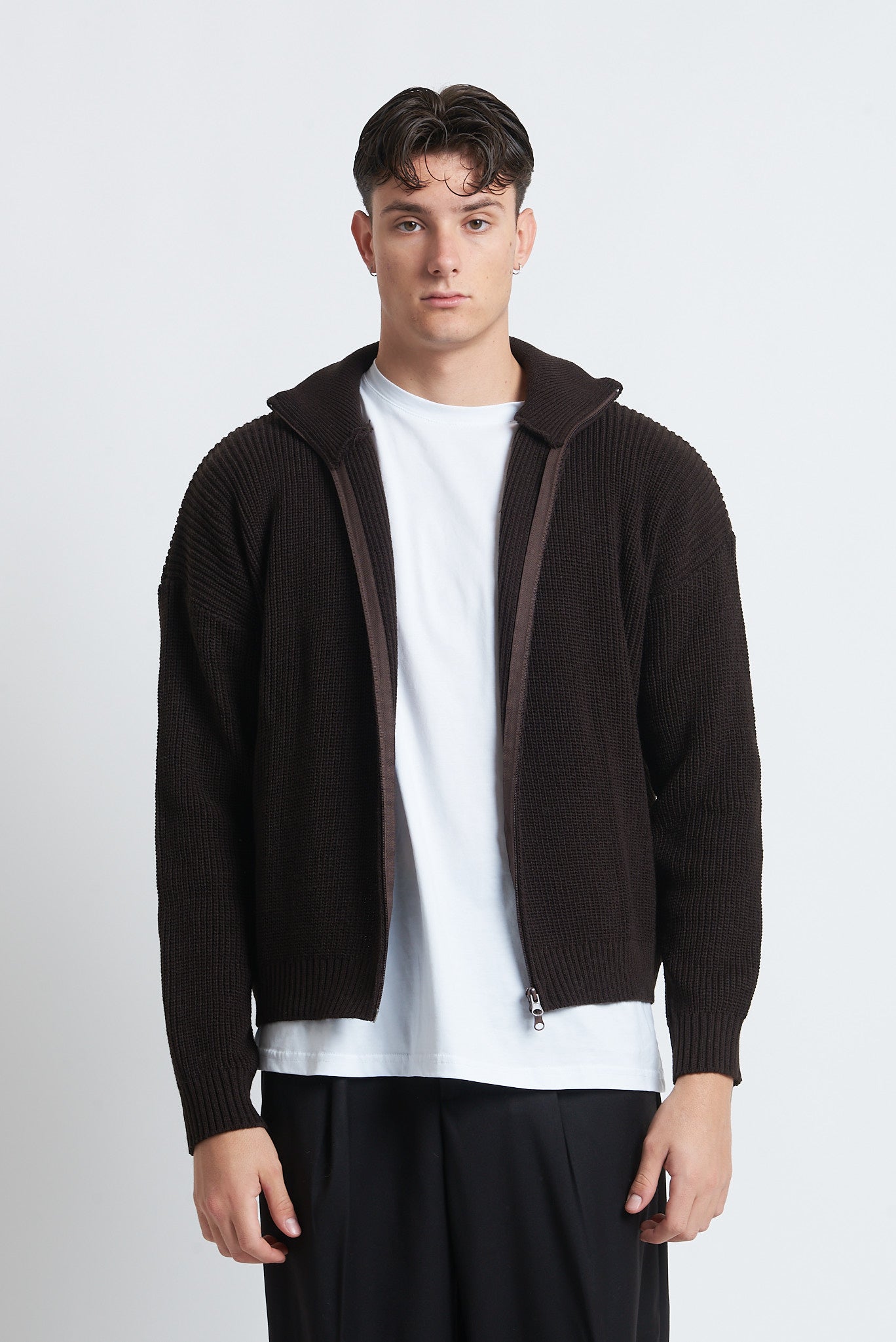 Cardigan zip in lana