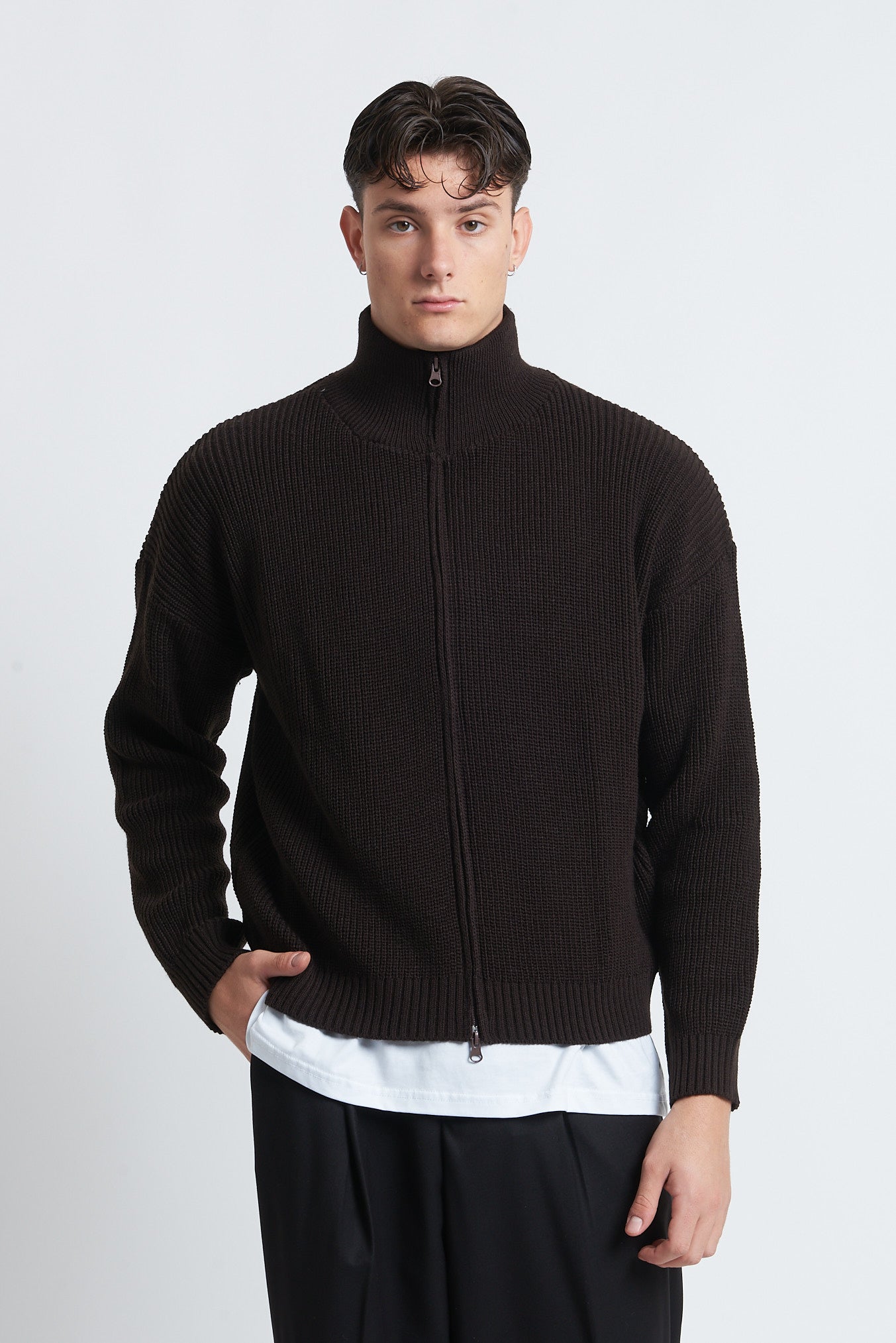 Cardigan zip in lana