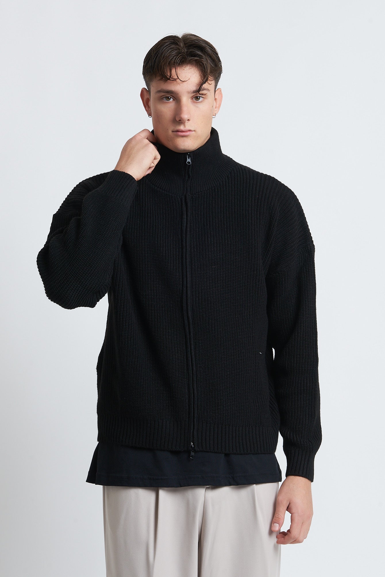 Cardigan zip in lana