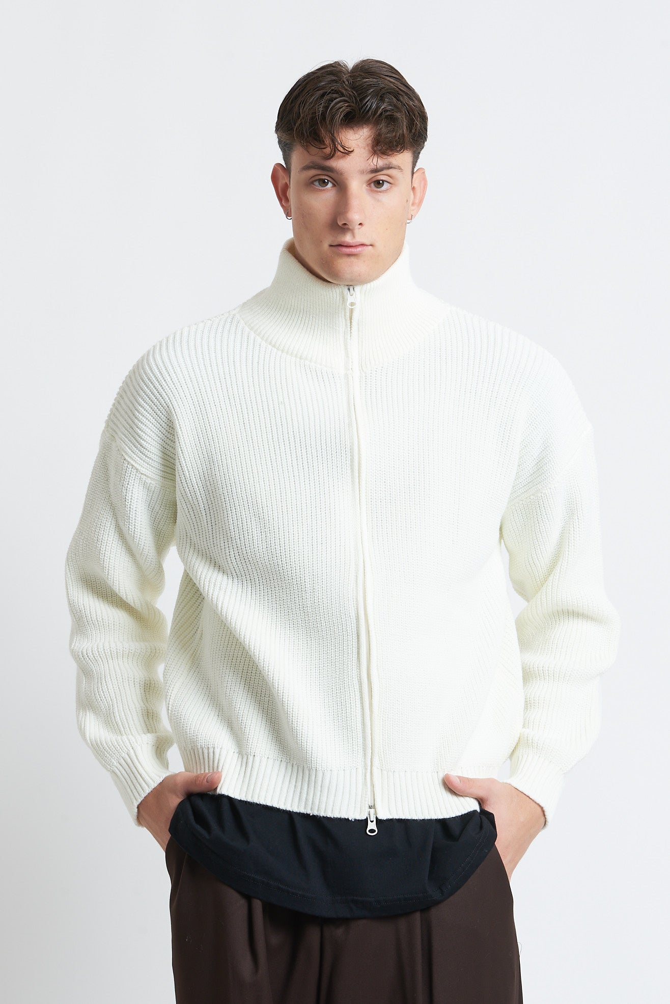 Cardigan zip in lana