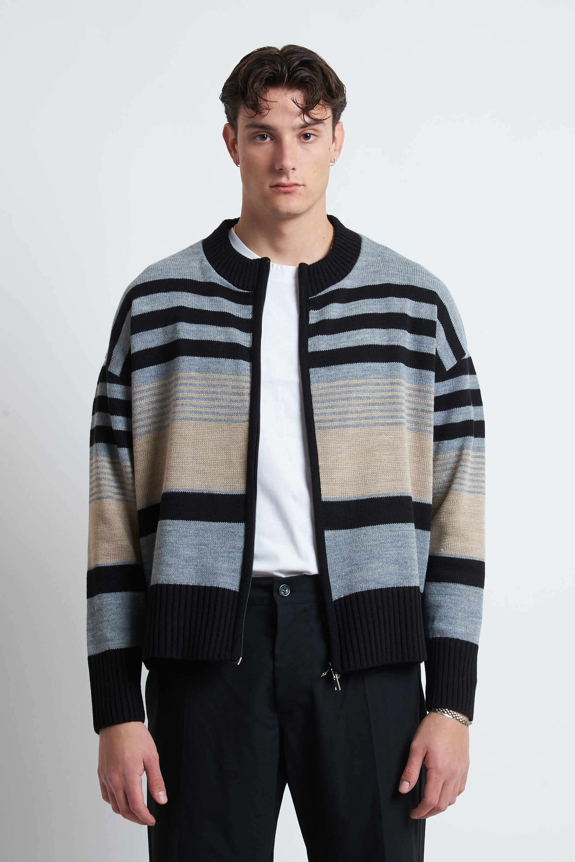 Cardigan in lana a righe