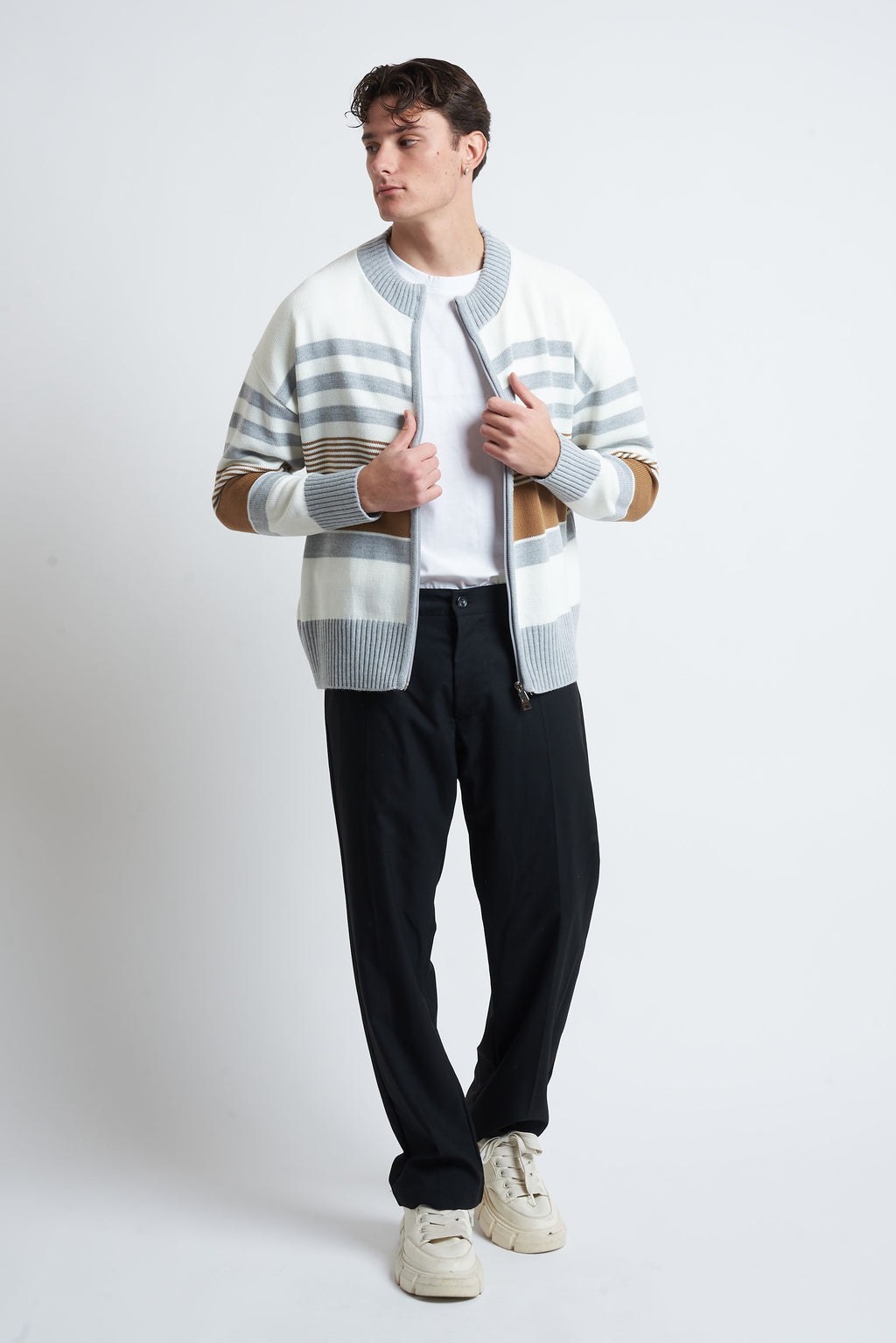 Cardigan in lana a righe