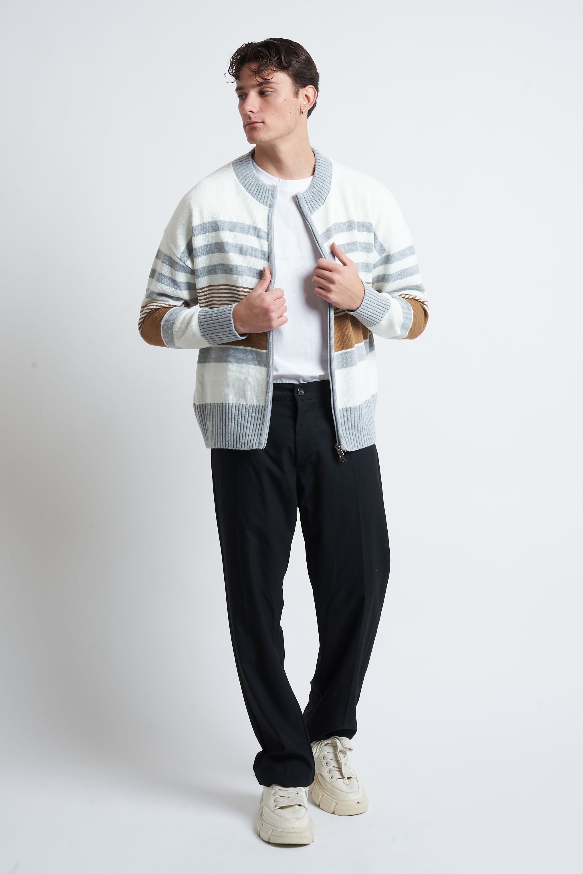 Cardigan in lana a righe