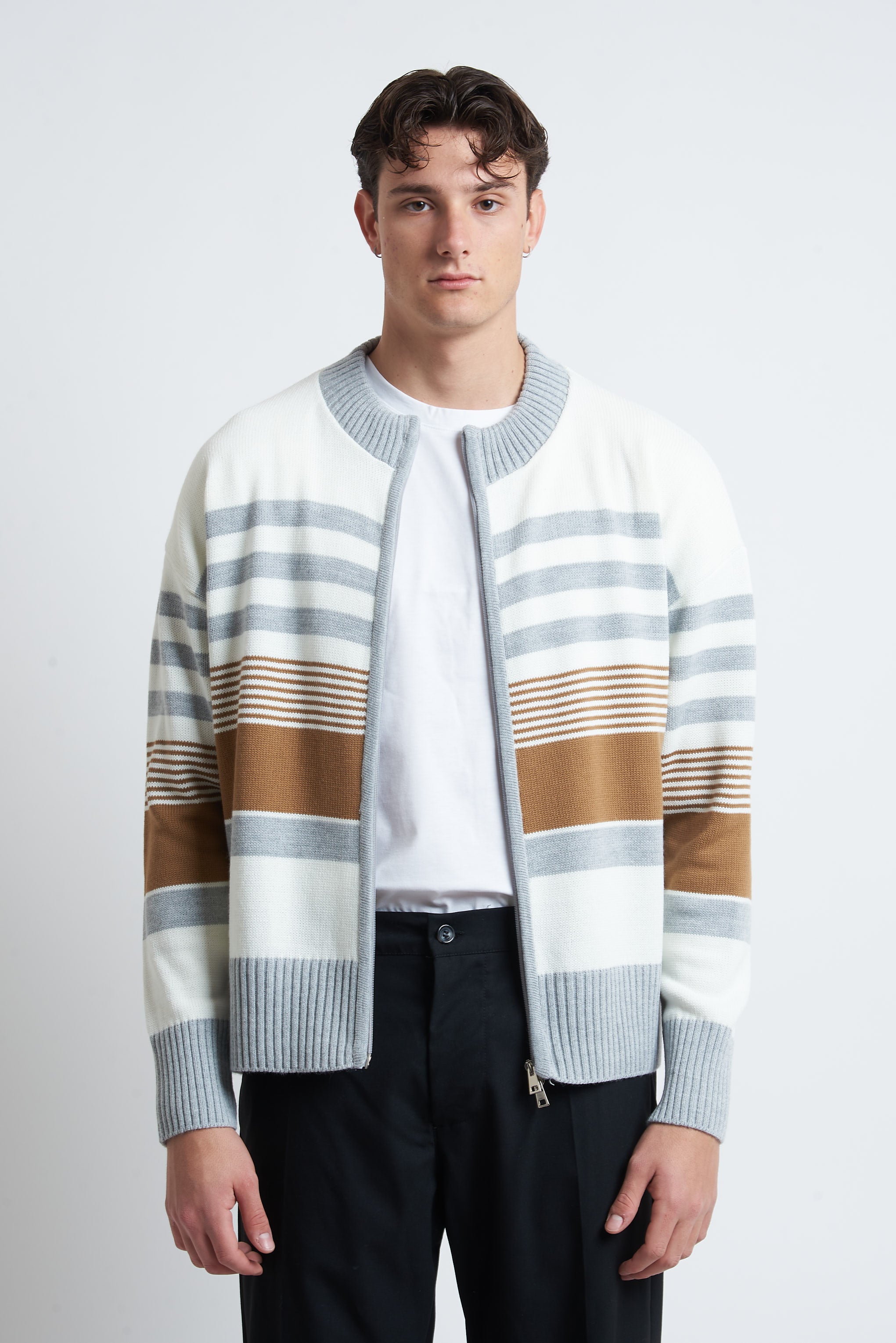 Cardigan in lana a righe