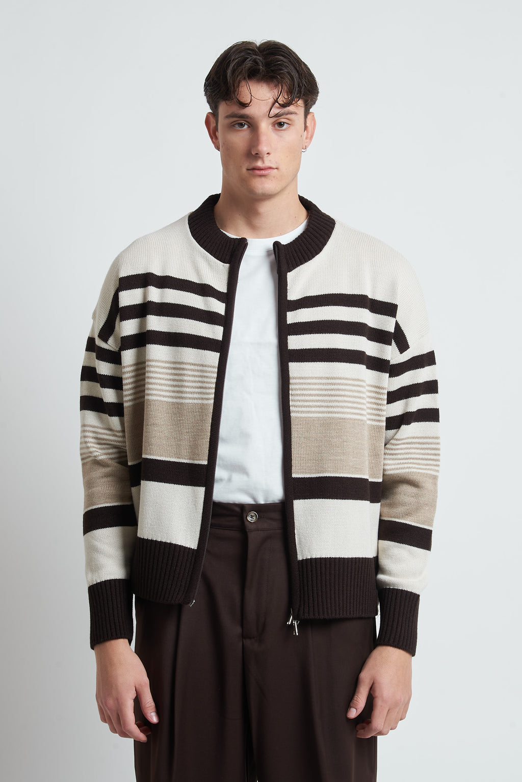 Cardigan in lana a righe