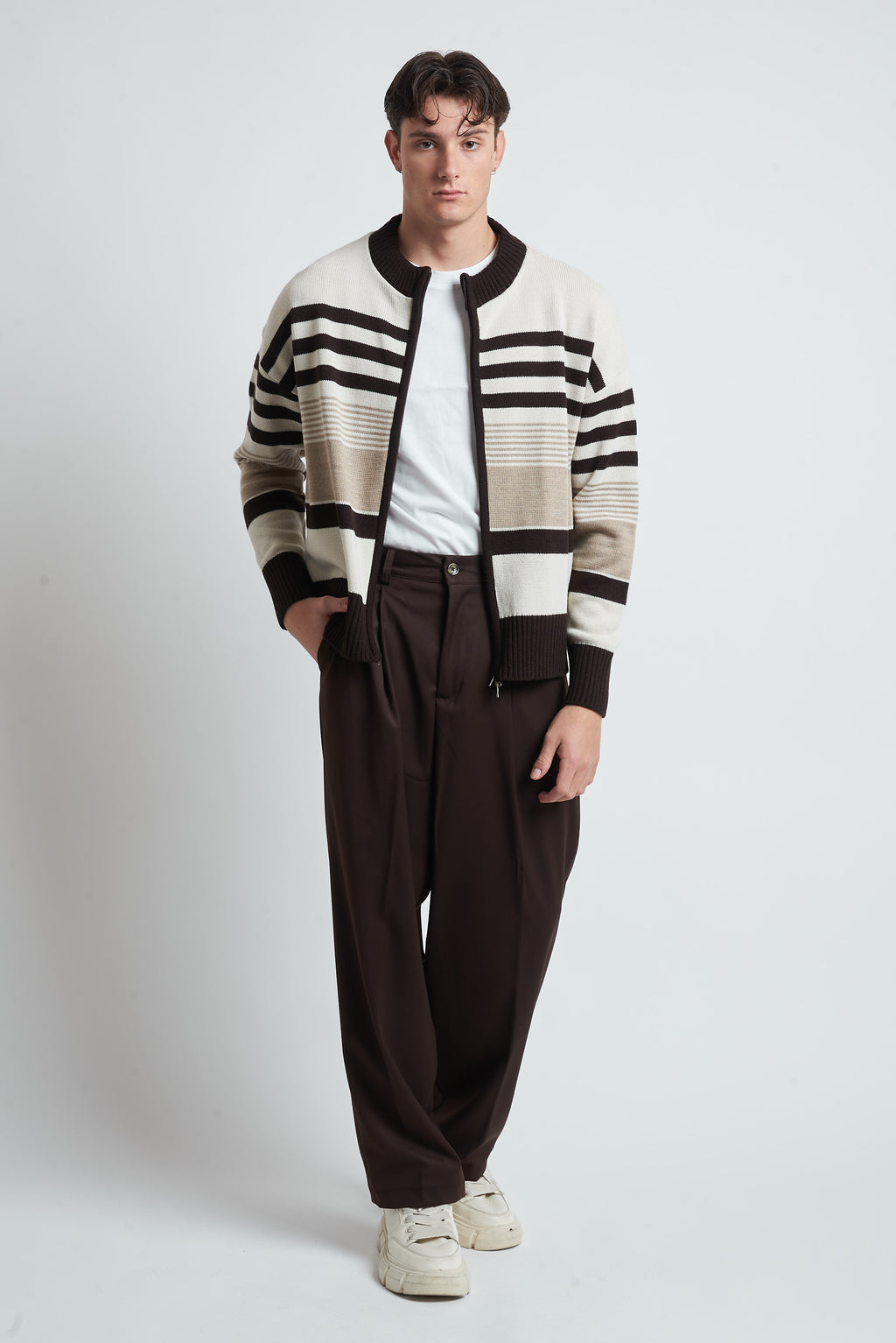 Cardigan in lana a righe