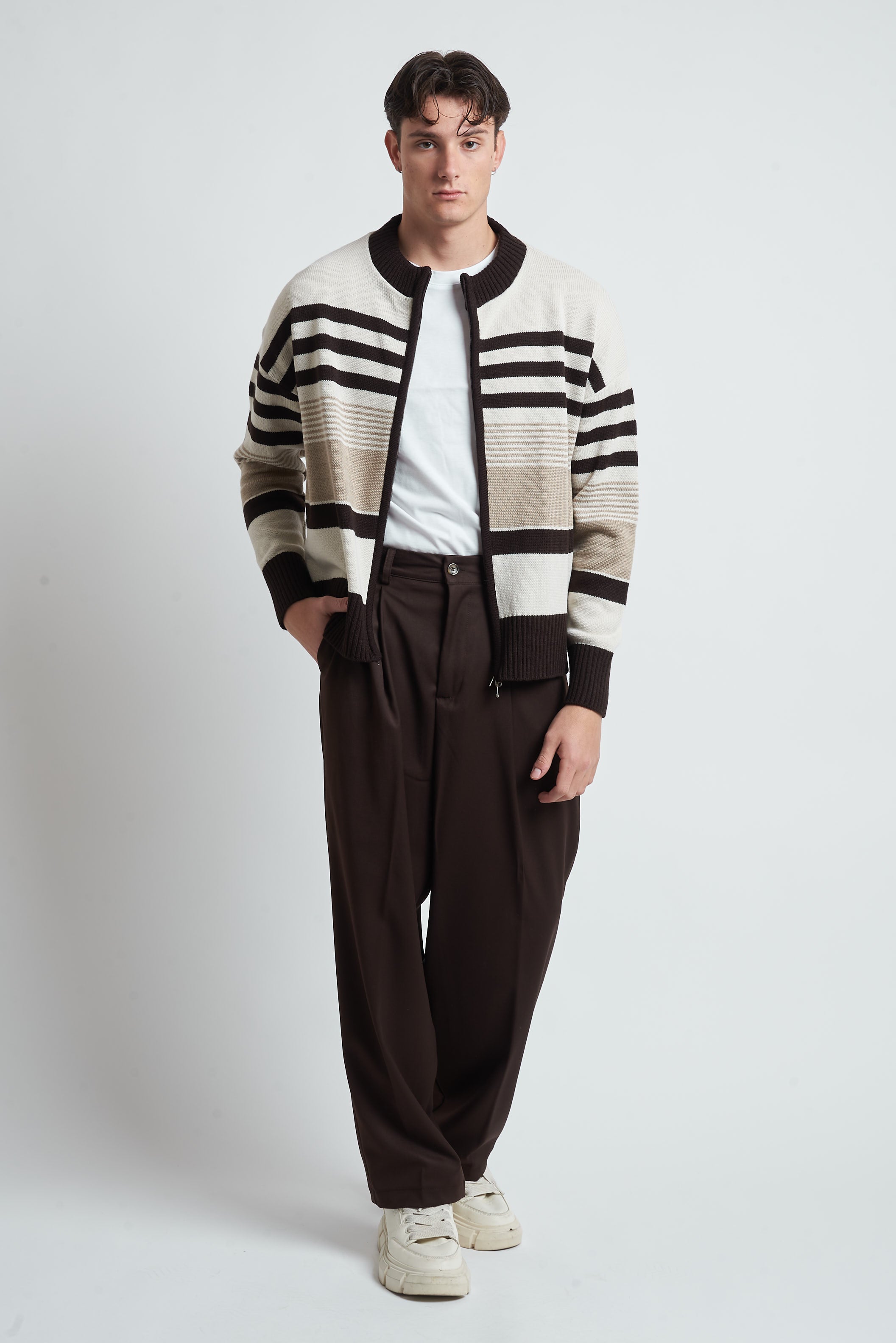 Cardigan in lana a righe