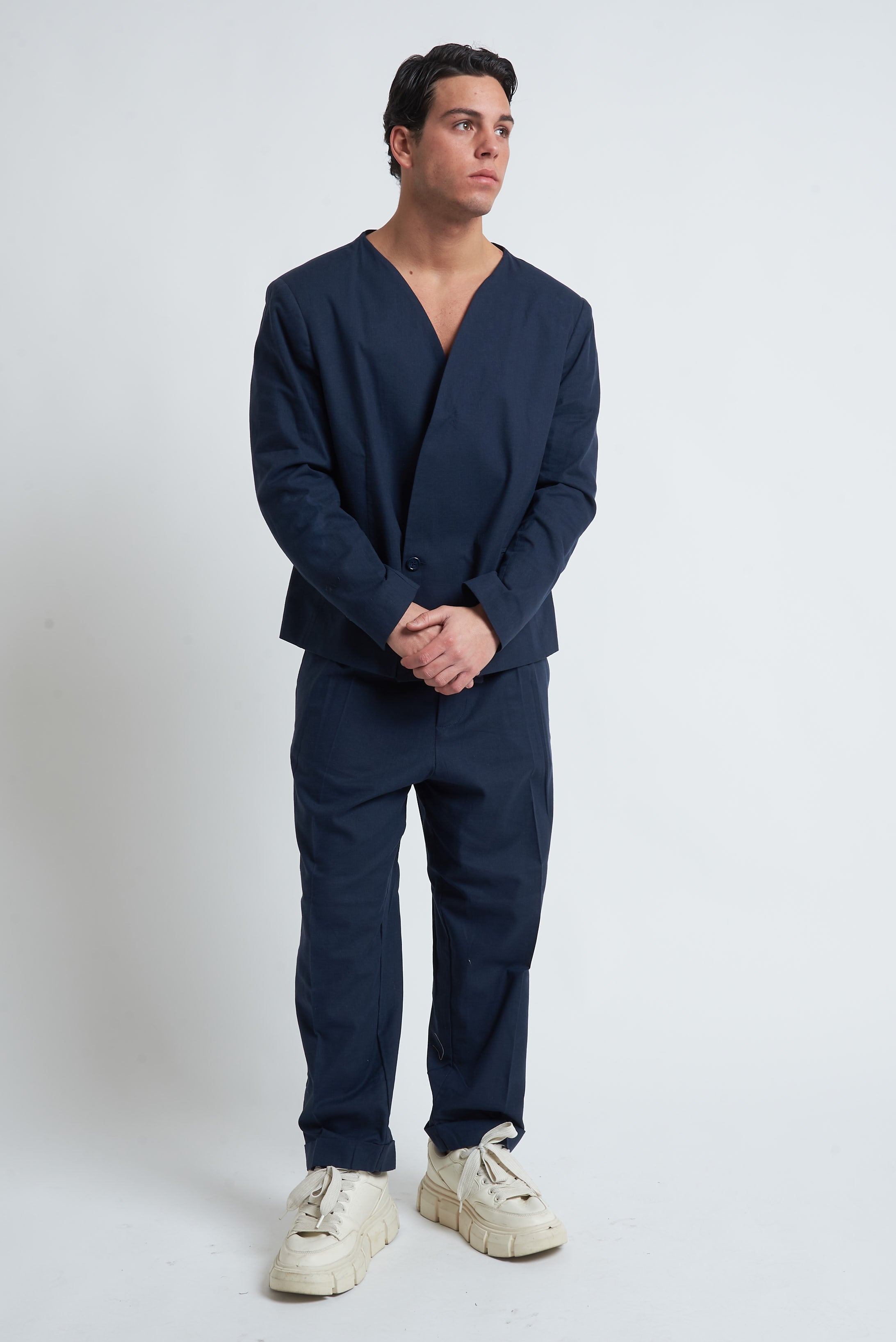 Pantaloni fondo largo in misto lino