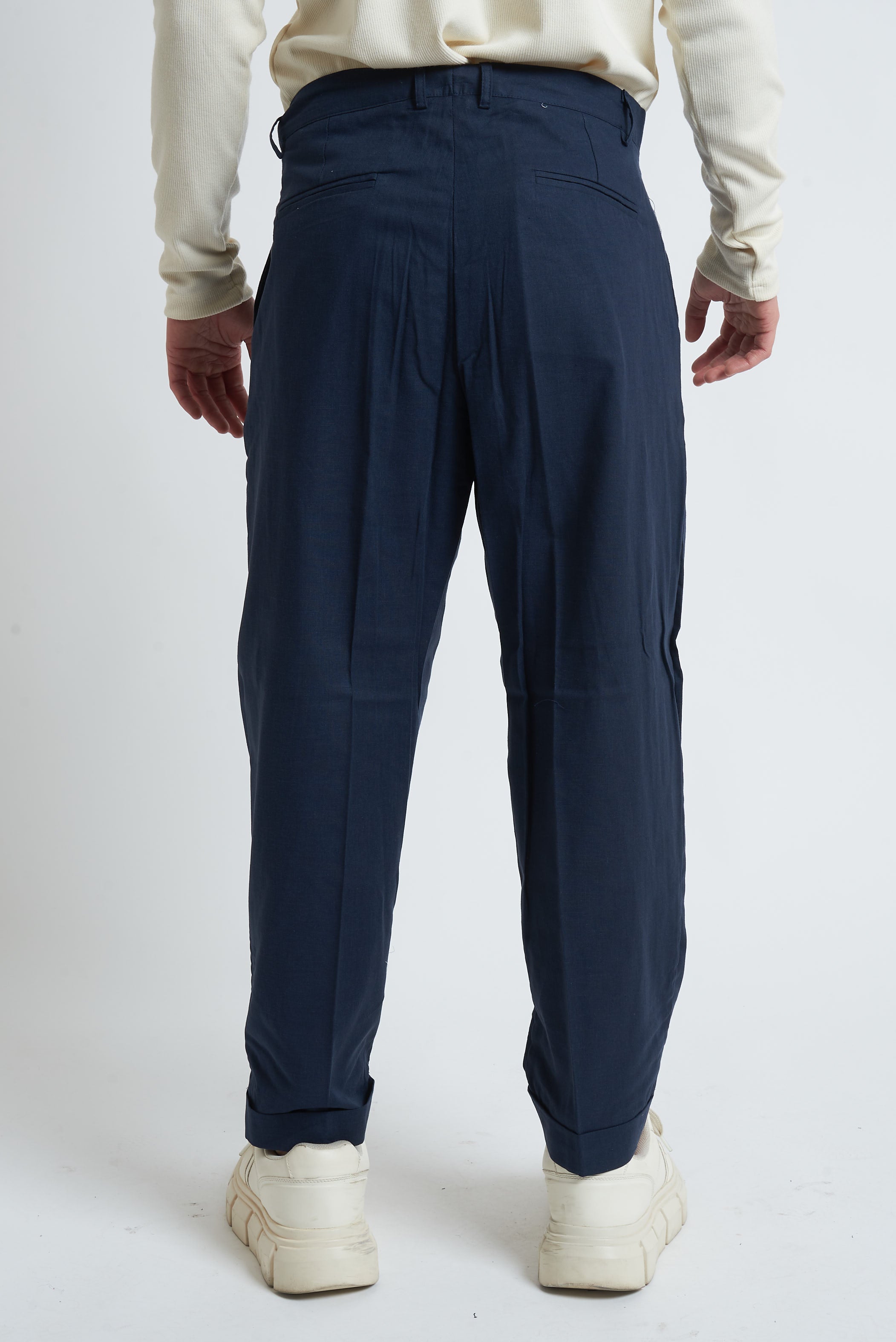 Pantaloni fondo largo in misto lino