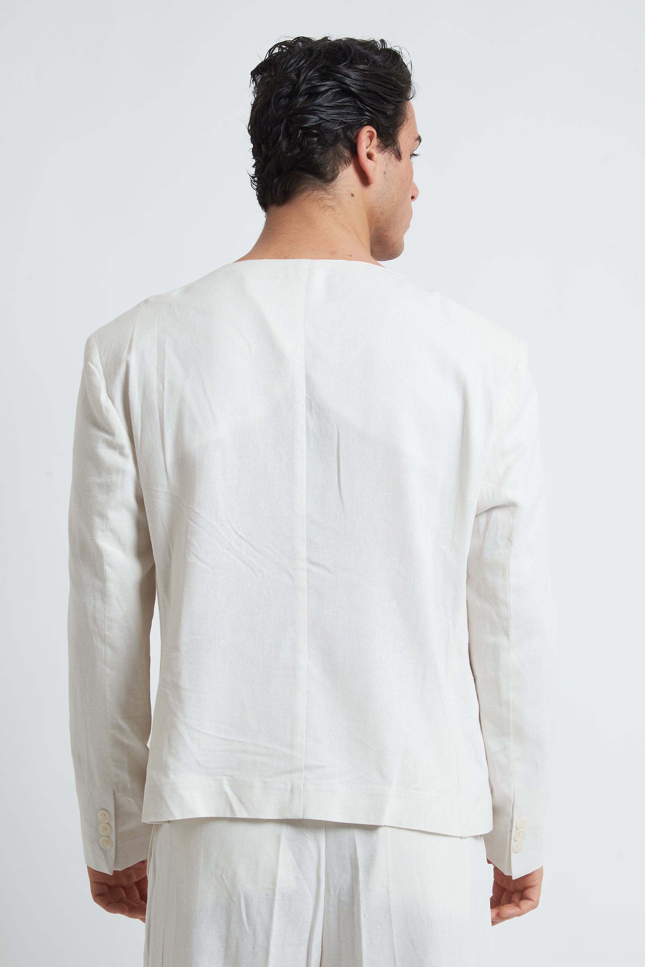 Giacca senza collo in misto lino