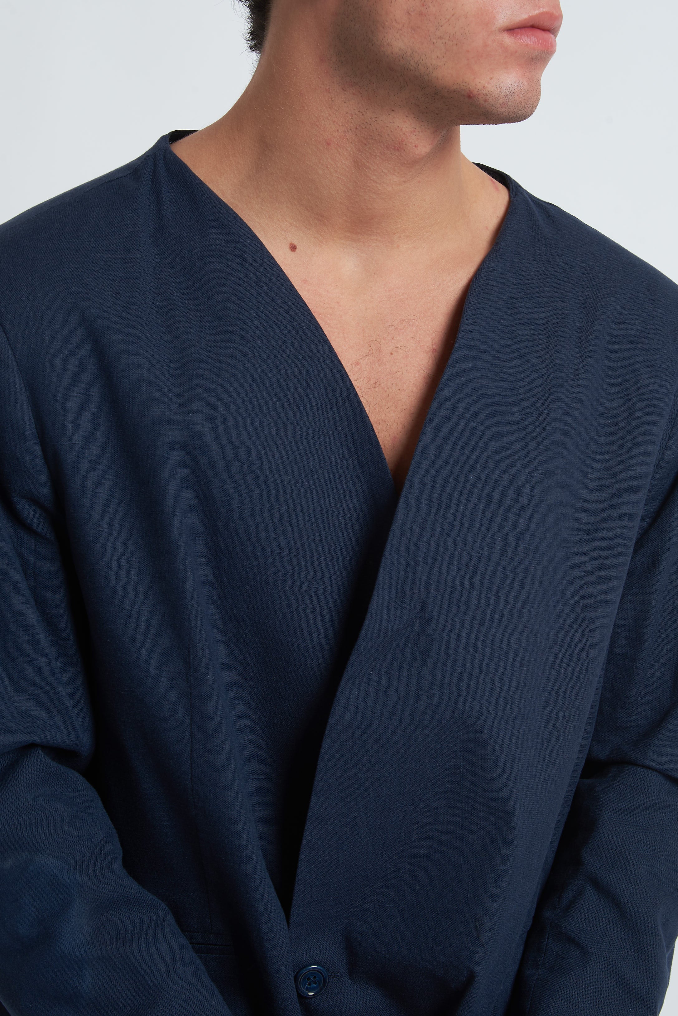 Giacca senza collo in misto lino