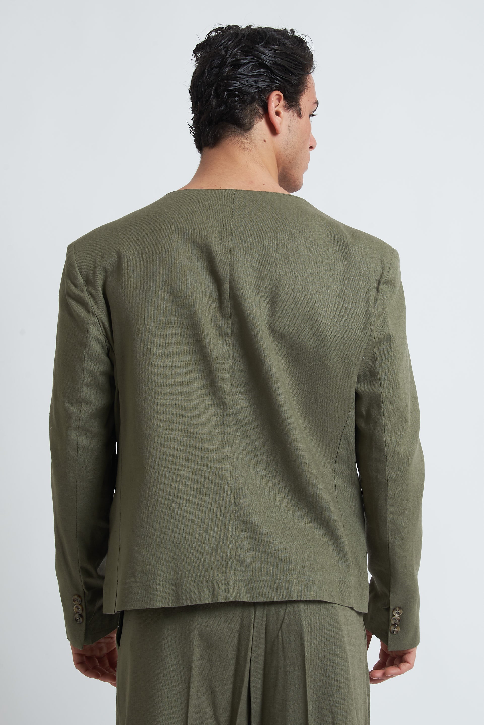 Giacca senza collo in misto lino