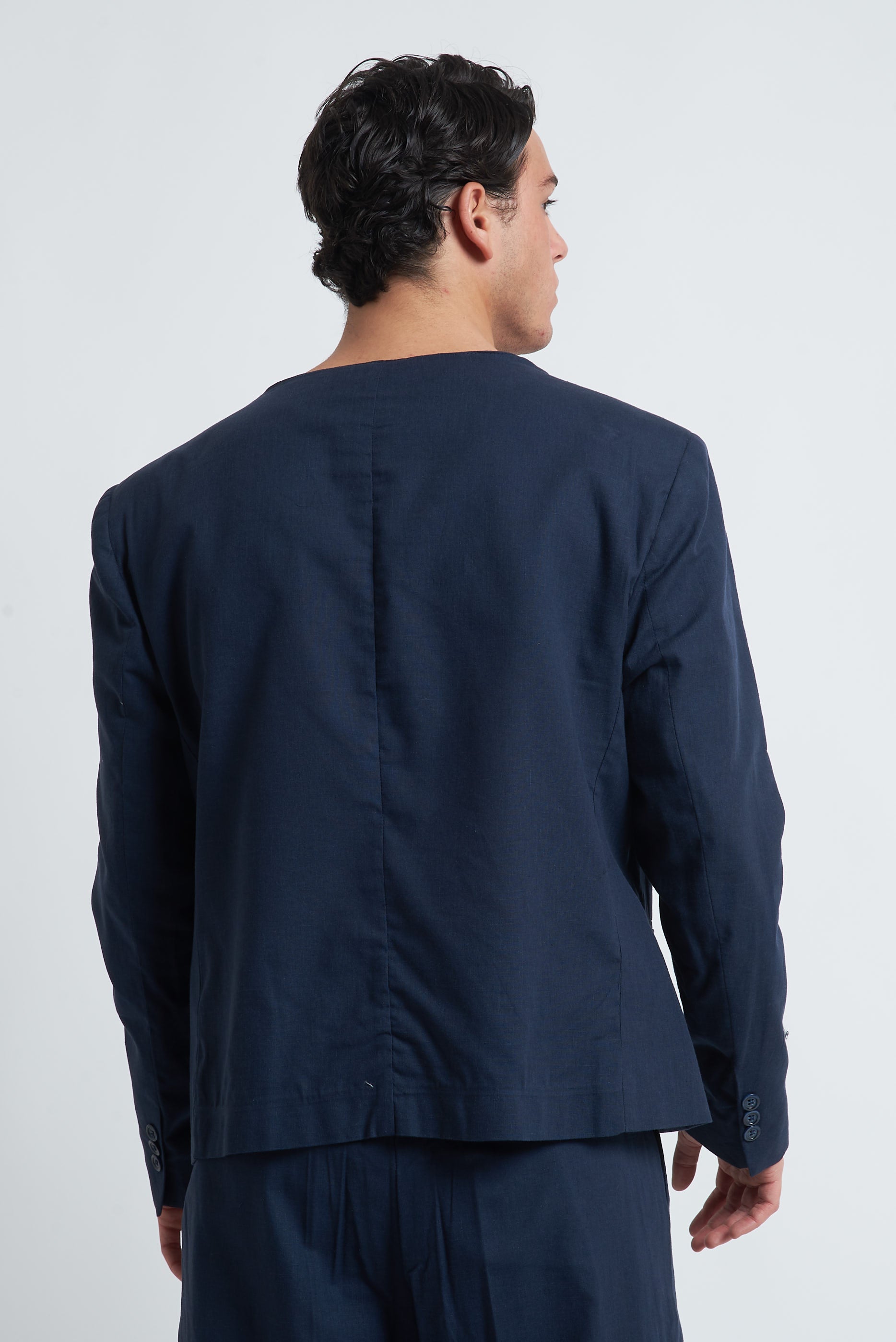 Giacca senza collo in misto lino