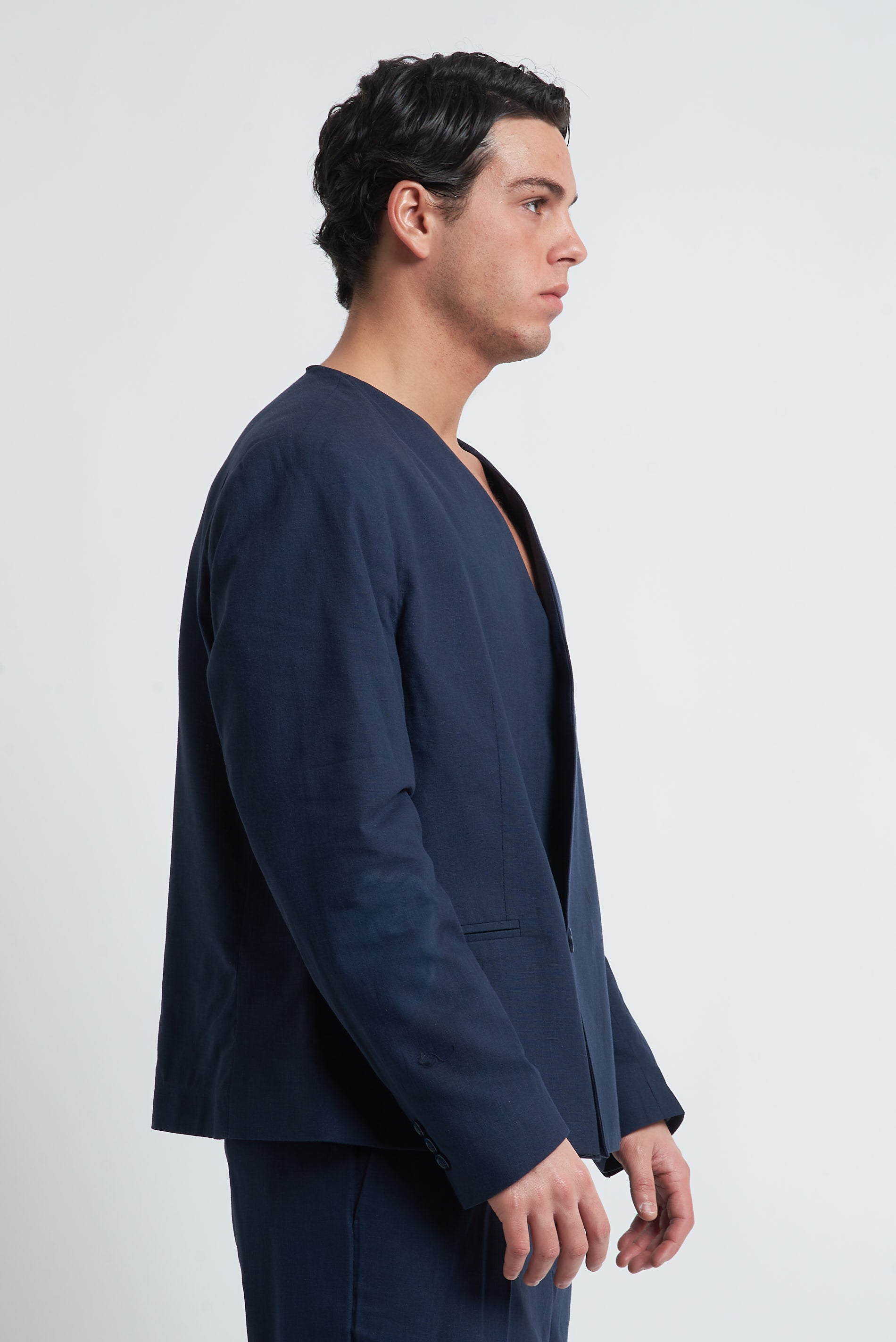 Giacca senza collo in misto lino