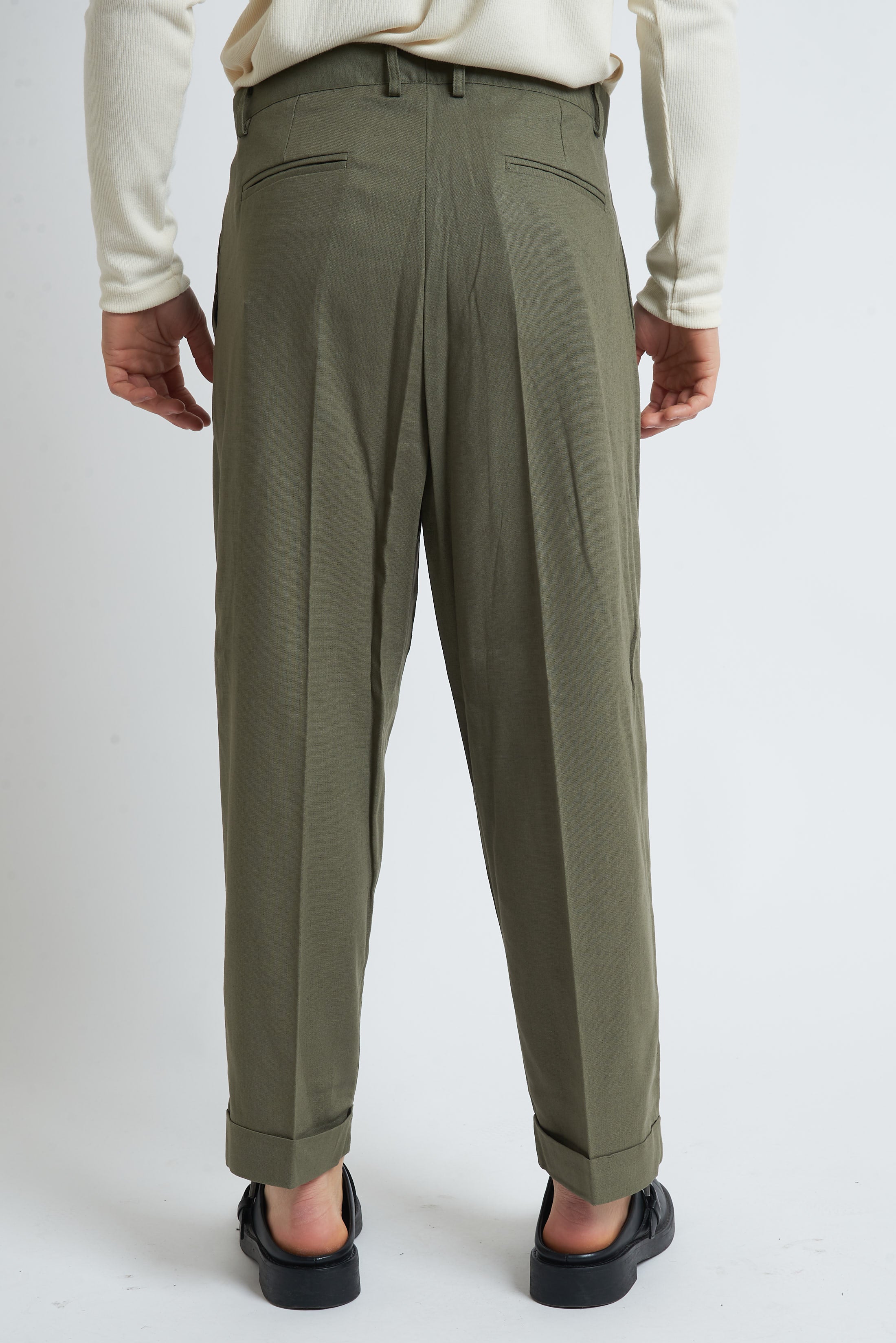 Pantaloni fondo largo in misto lino