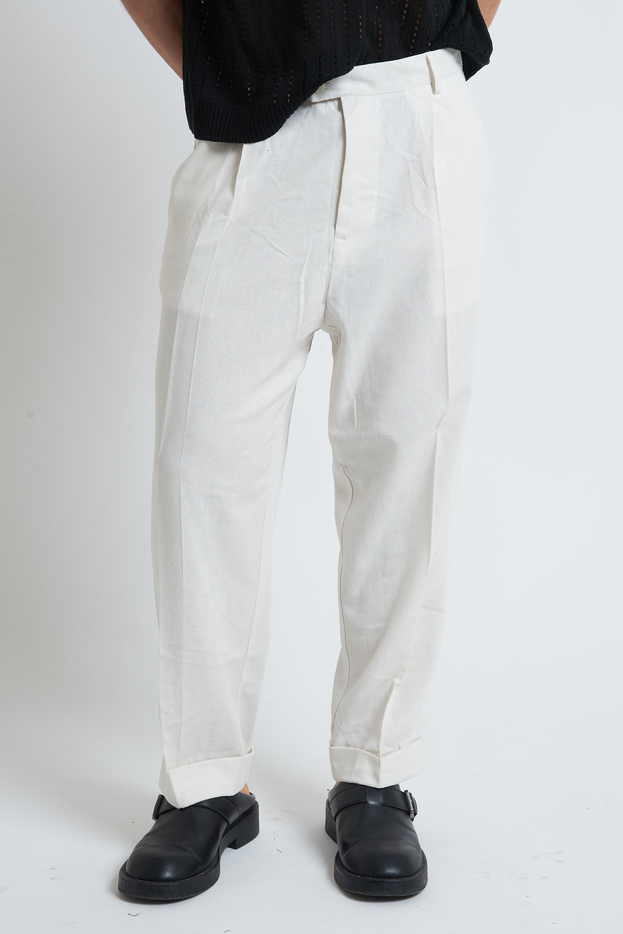 Pantaloni fondo largo in misto lino