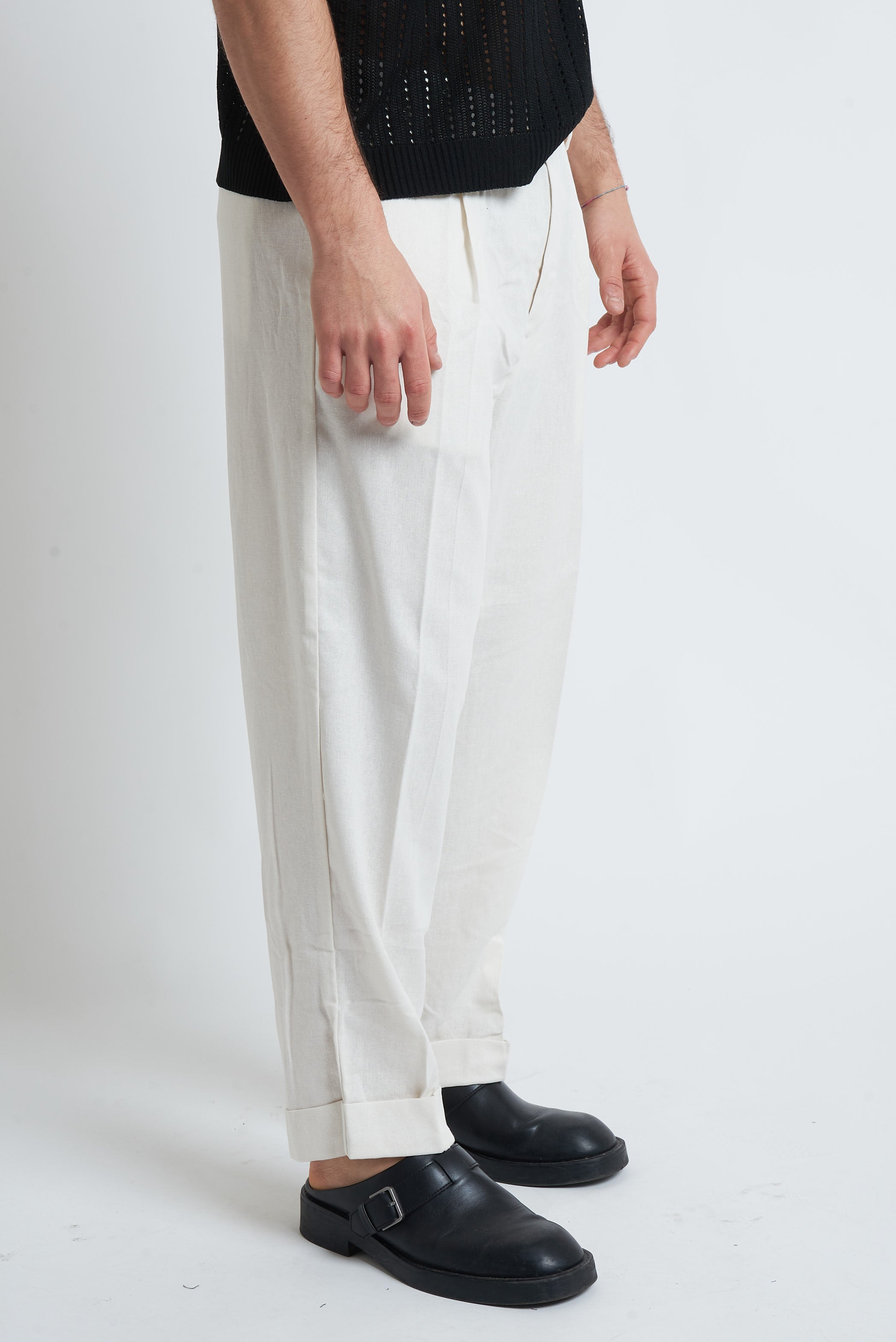 Pantaloni fondo largo in misto lino