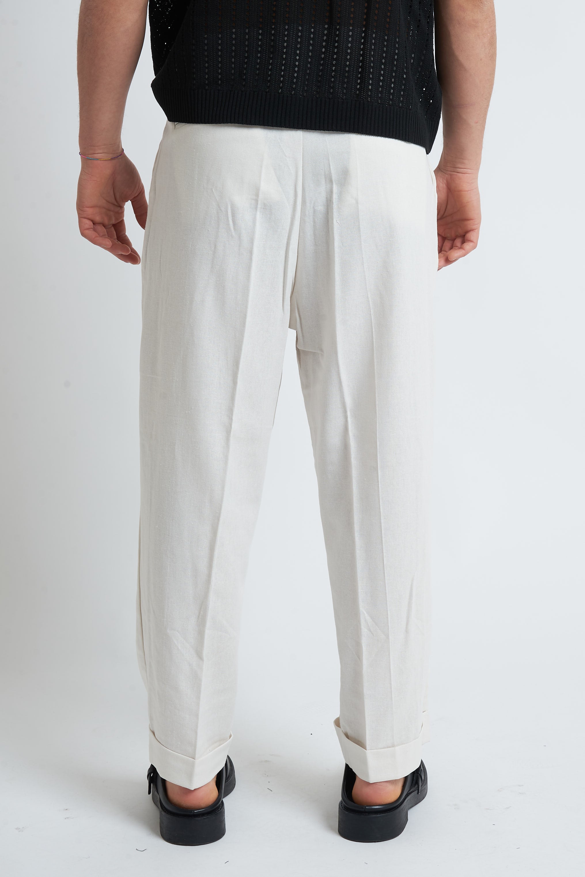 Pantaloni fondo largo in misto lino