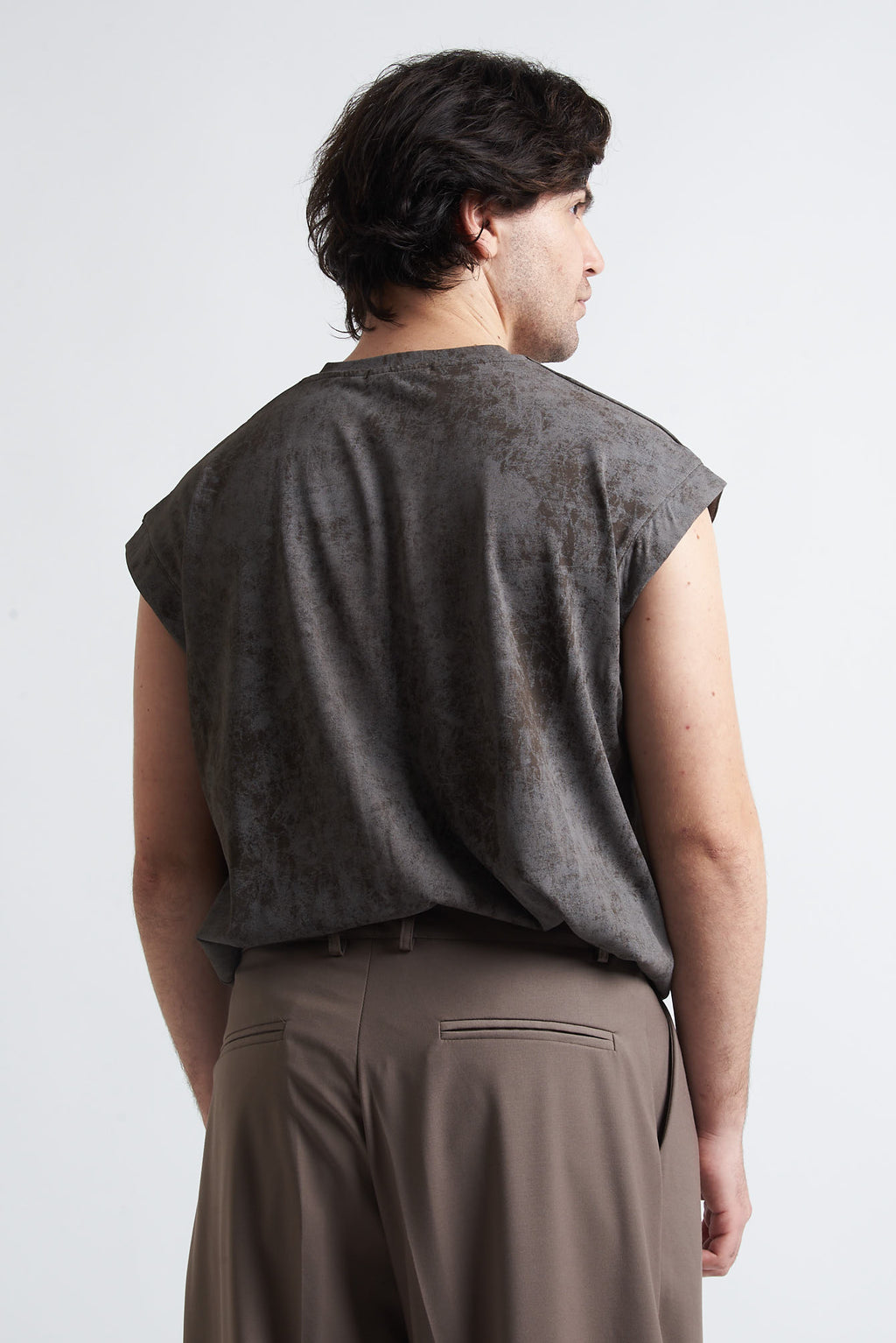 T shirt smanicata cotone marmorizzato