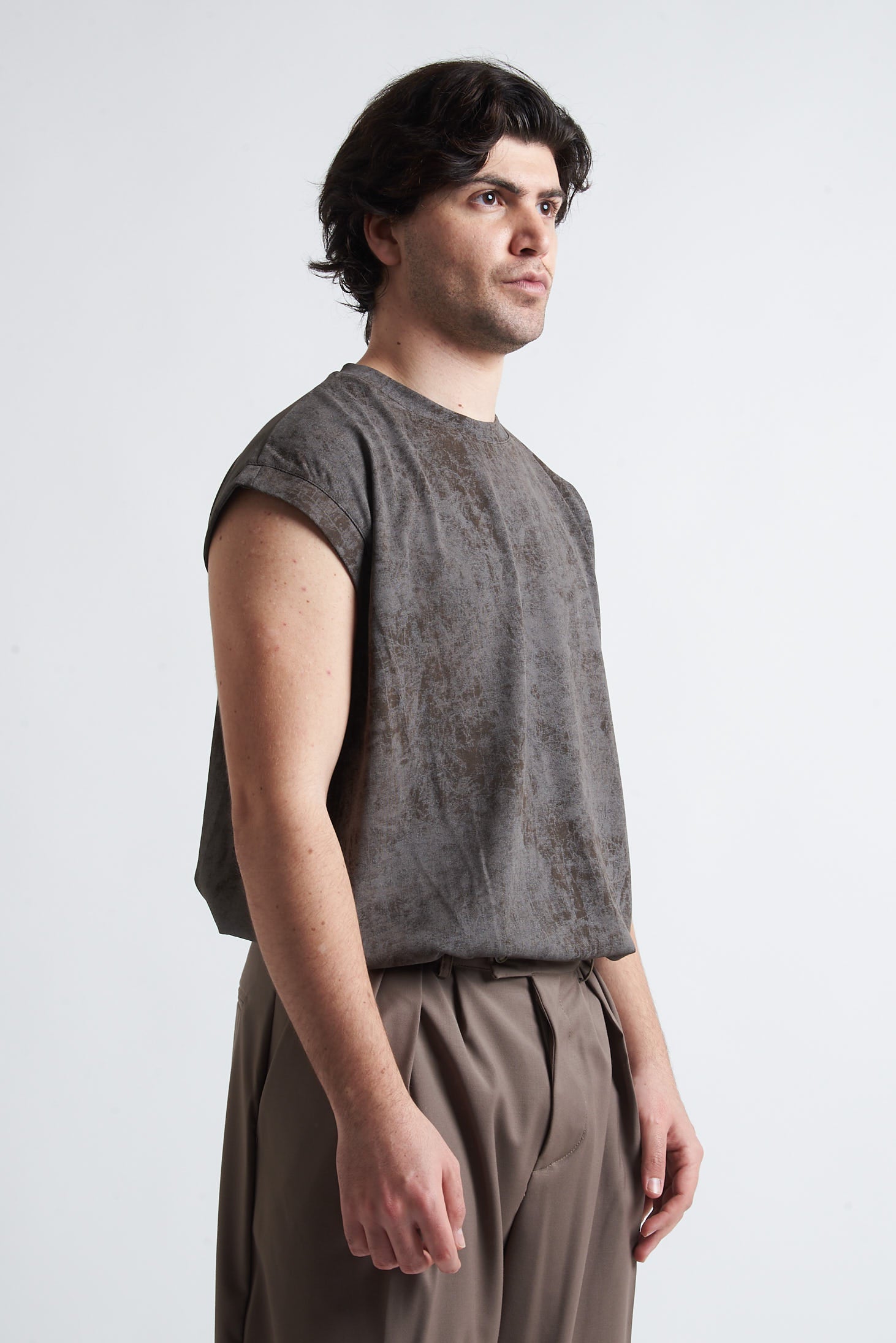 T shirt smanicata cotone marmorizzato