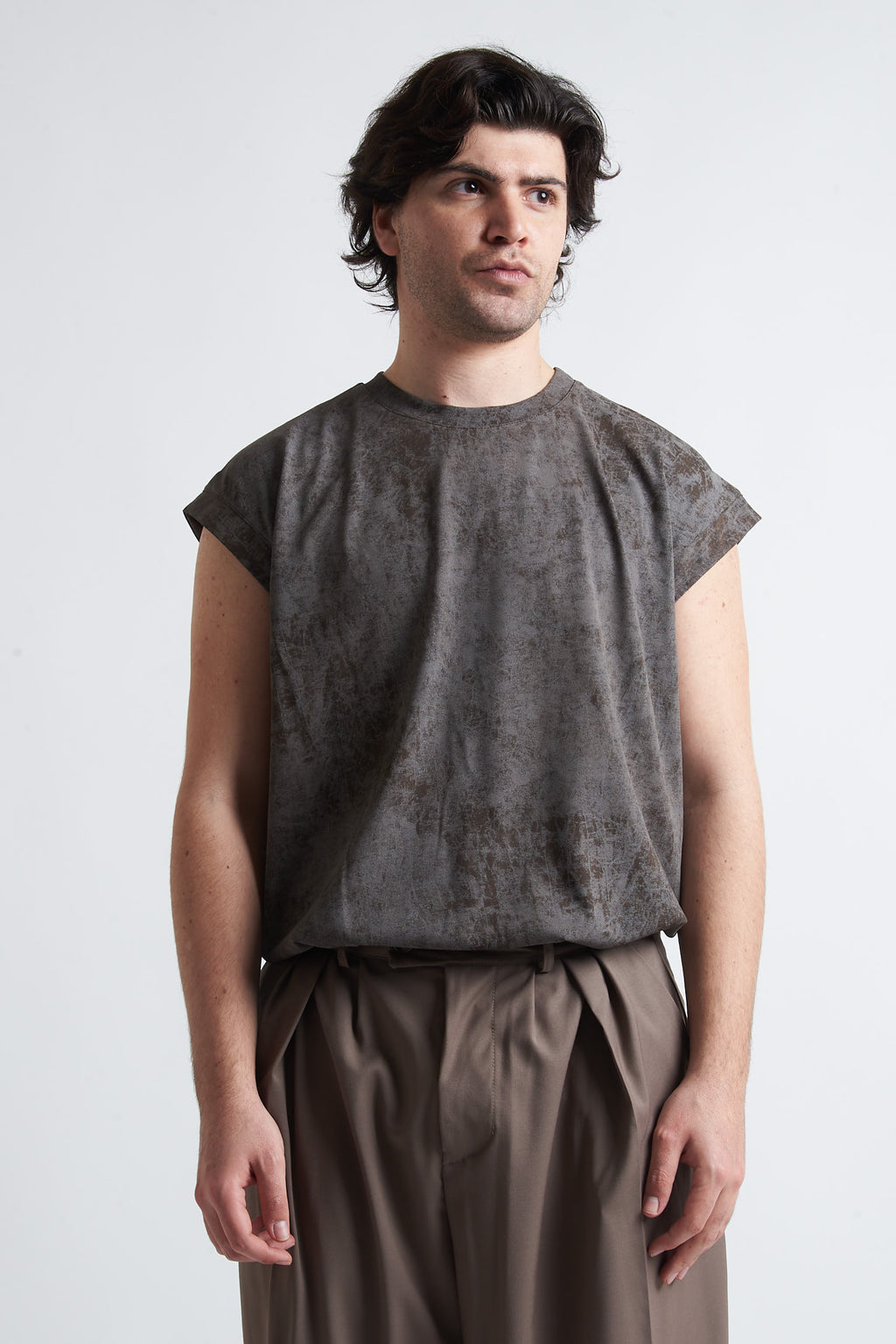 T shirt smanicata cotone marmorizzato