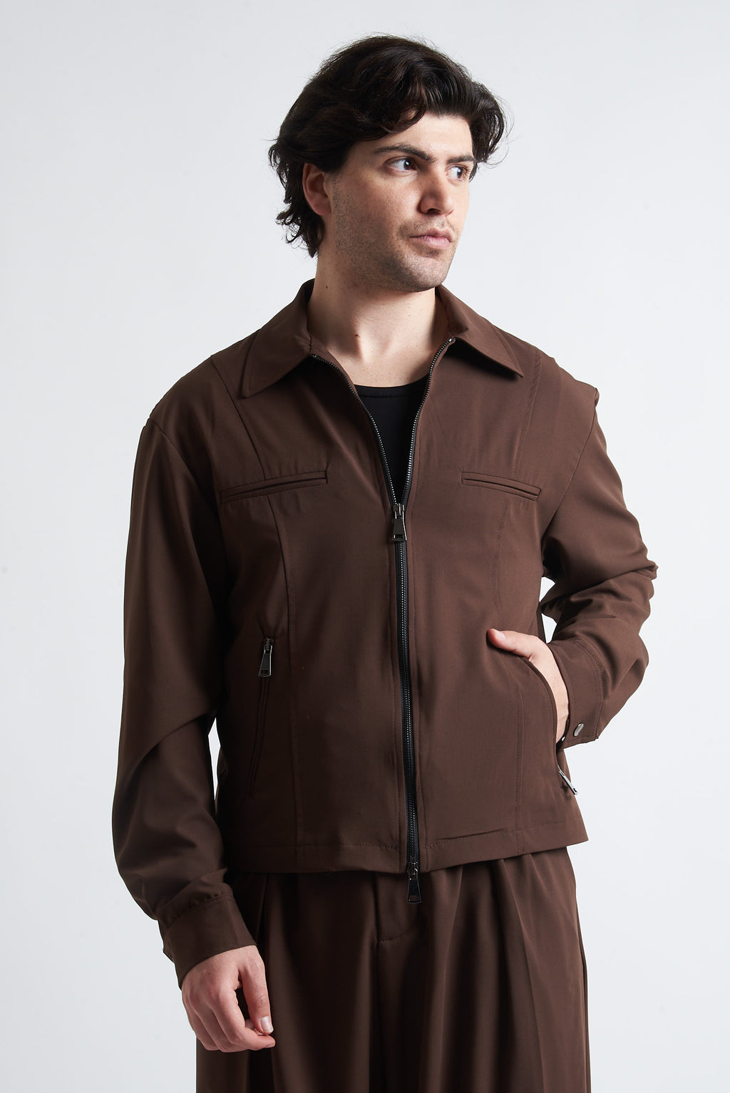 Giubbino zip crop poliviscosa