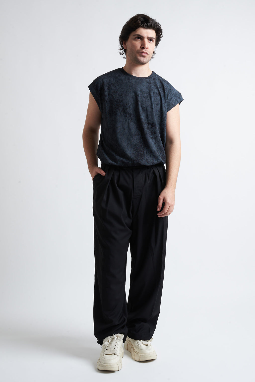 T shirt smanicata cotone marmorizzato