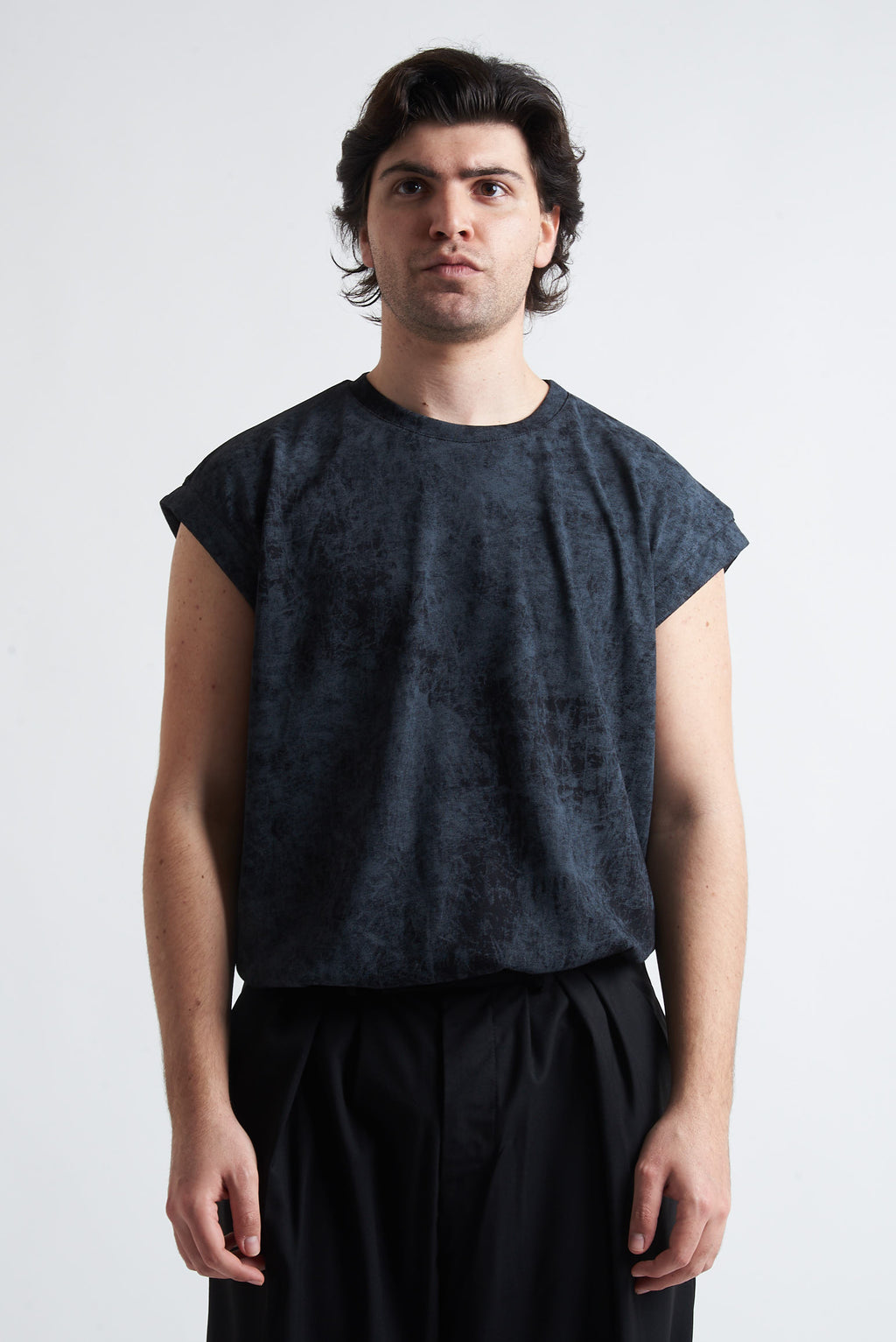 T shirt smanicata cotone marmorizzato