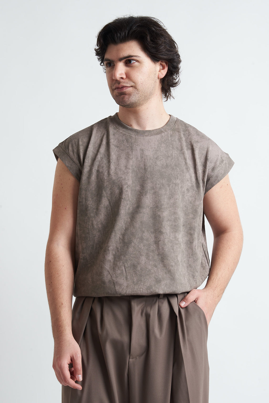 T shirt smanicata cotone marmorizzato