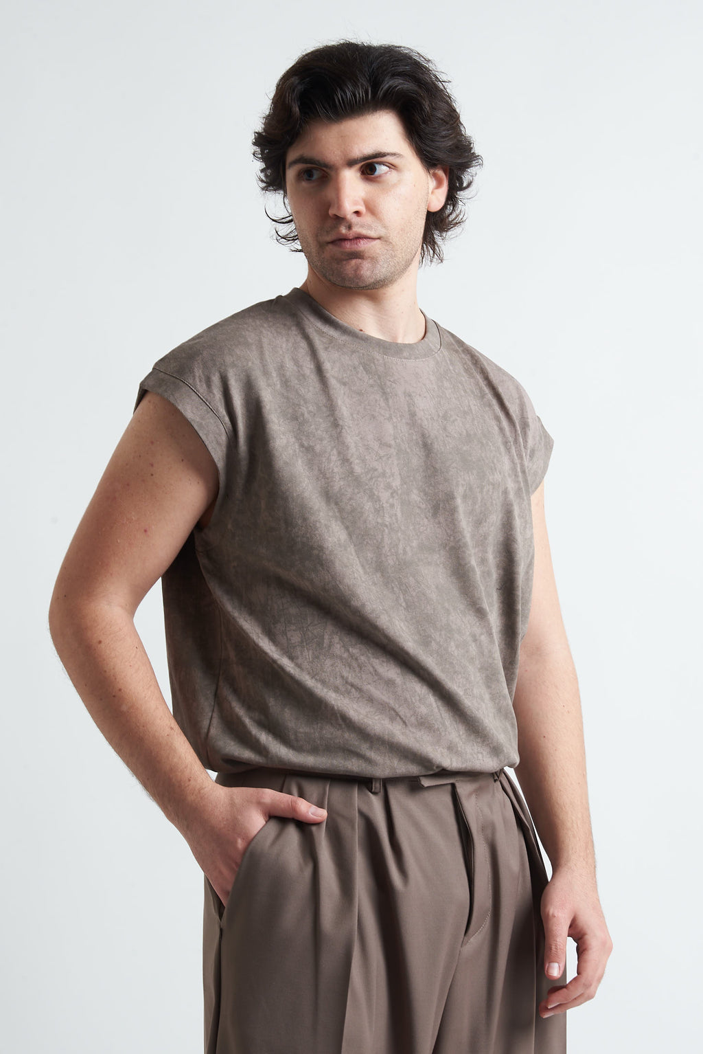 T shirt smanicata cotone marmorizzato