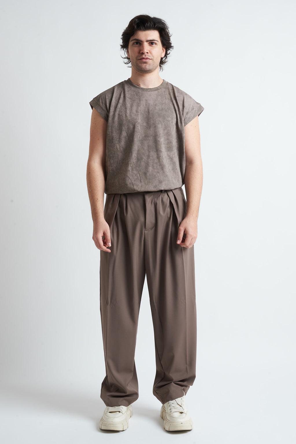 T shirt smanicata cotone marmorizzato