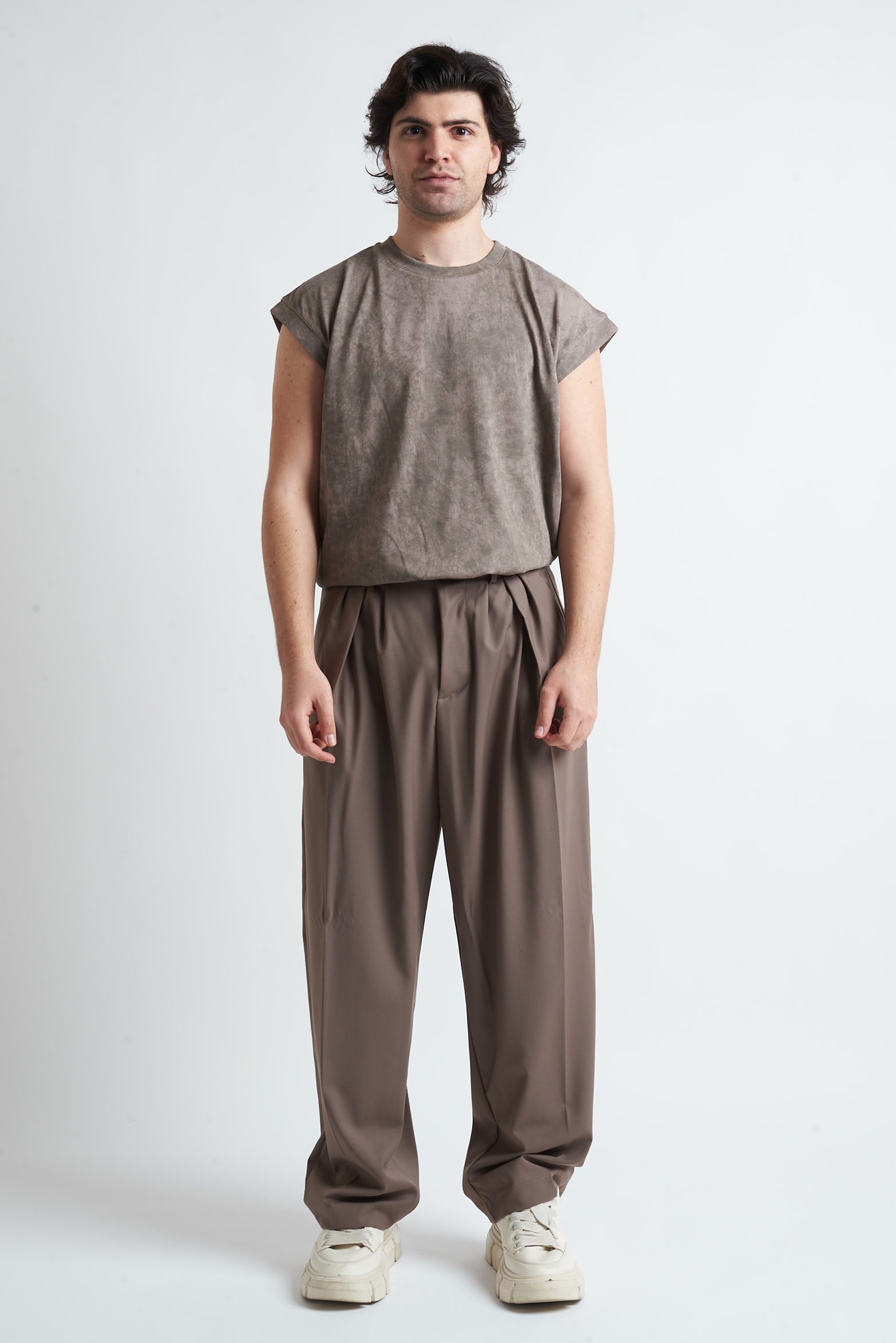 T shirt smanicata cotone marmorizzato