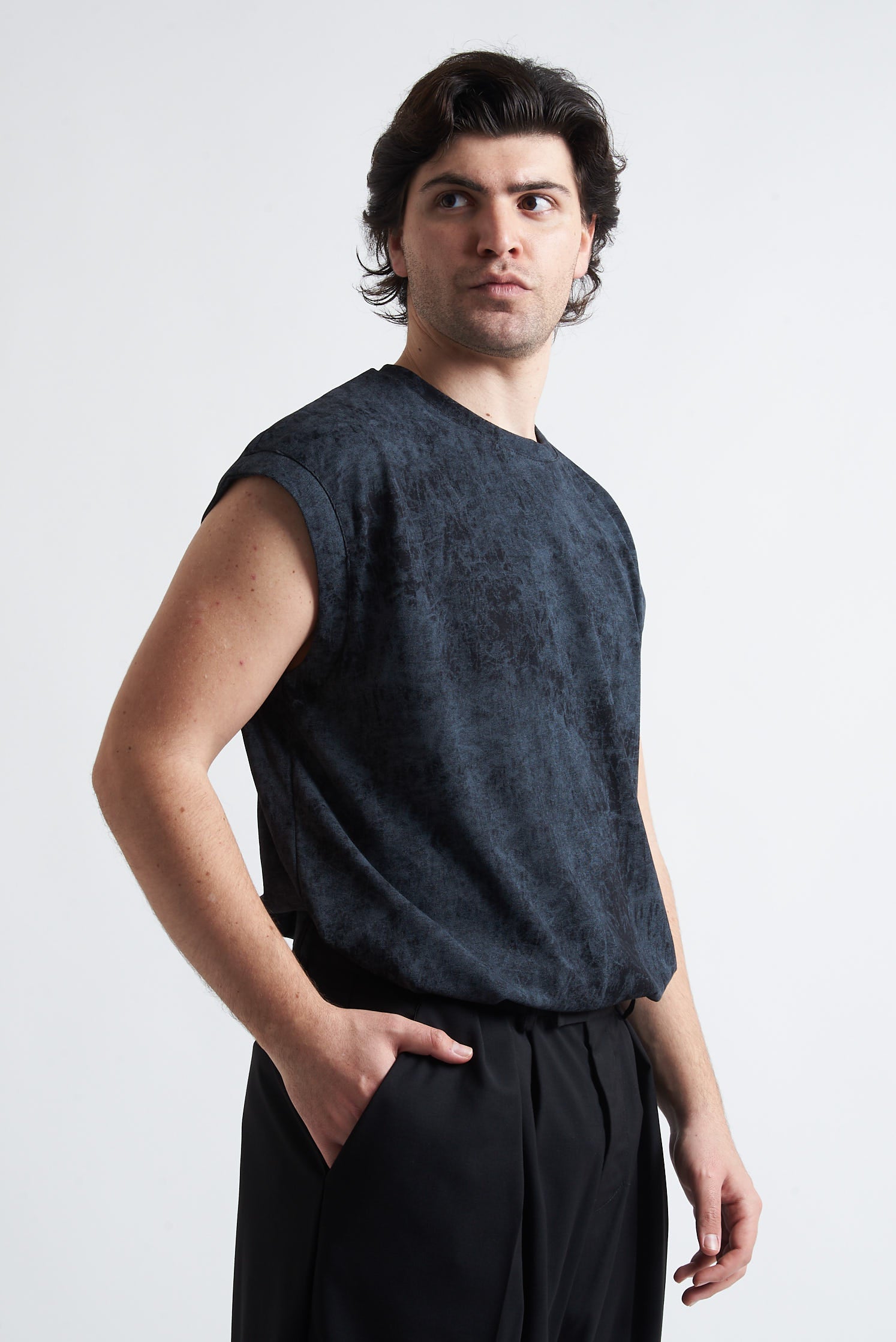 T shirt smanicata cotone marmorizzato