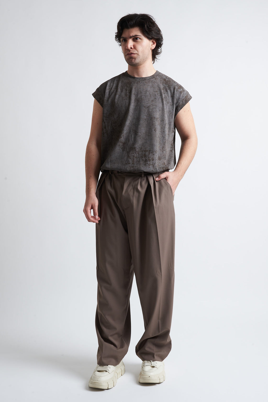 T shirt smanicata cotone marmorizzato