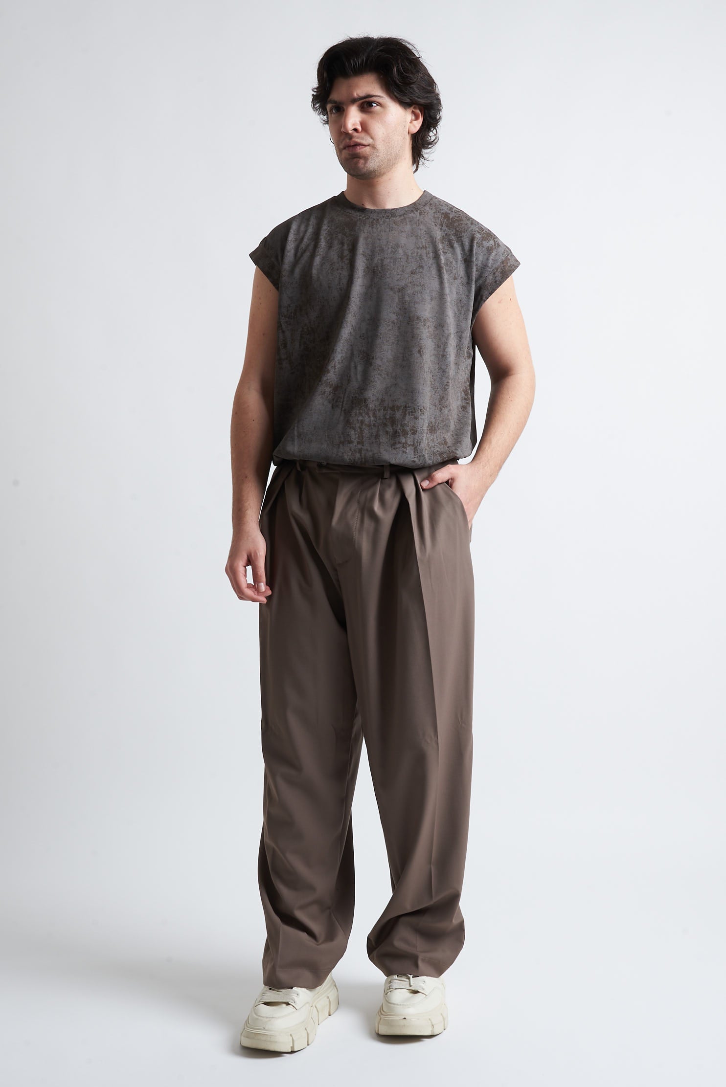 T shirt smanicata cotone marmorizzato