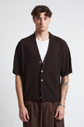 Cardigan in filo mezza manica marrone